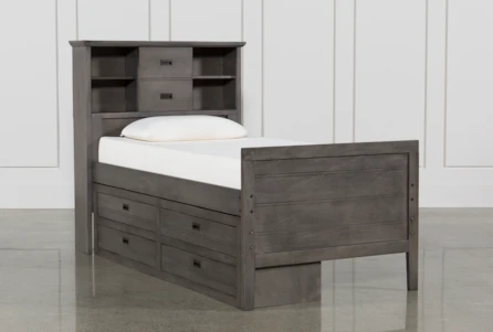 Owen Grey Twin Wood Bookcase Bed With Single 4-Drawer Storage Unit - Main
