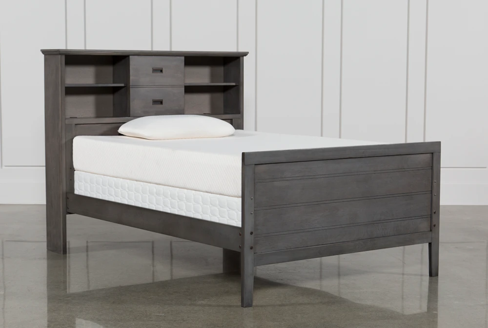 Owen Grey Full Wood Bookcase Bed With No Storage