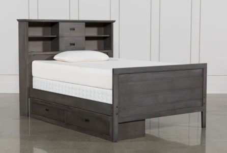 Owen Grey Full Bookcase Bed With Single 2-Drawer Storage Unit