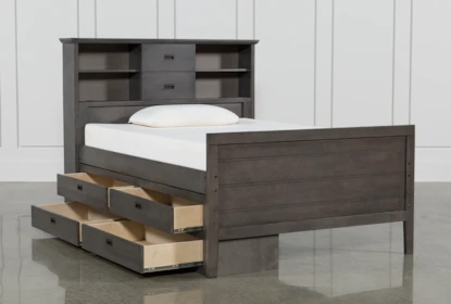 Owen Grey Full Bookcase Bed W Single 4 Drawer Storage Unit