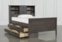 Owen Grey Full Wood Bookcase Bed With Single 4-Drawer Storage Unit - Side