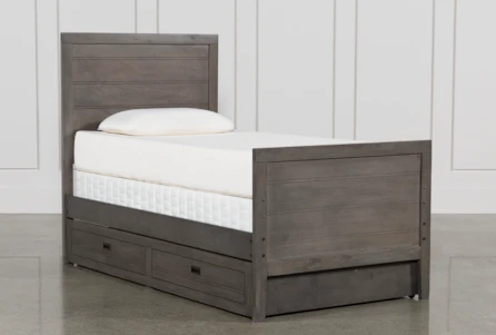 Owen Grey Twin Panel Bed With Trundle Storage