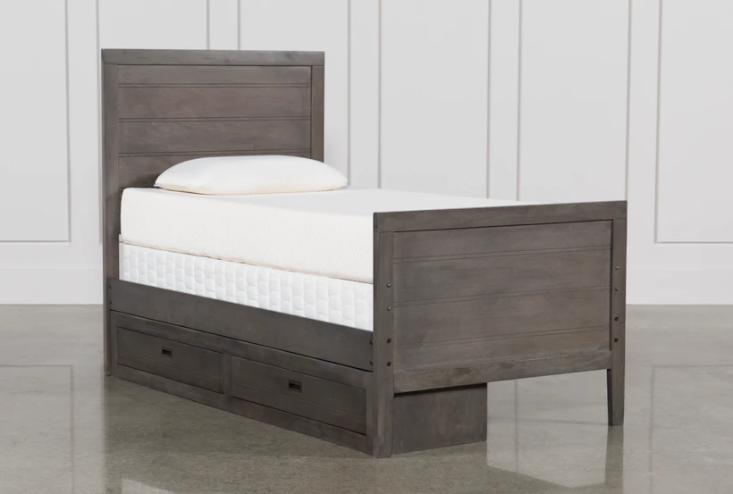 Owen Grey Twin Wood Panel Bed With Single 2-Drawer Storage Unit - 360