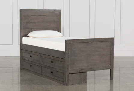 Owen Grey Twin Panel Bed With Single 4-Drawer Storage Unit