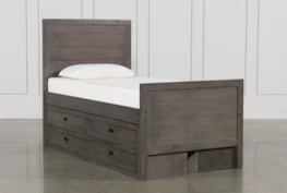 Owen Grey Twin Panel Bed With Double 4-Drawer Storage Unit