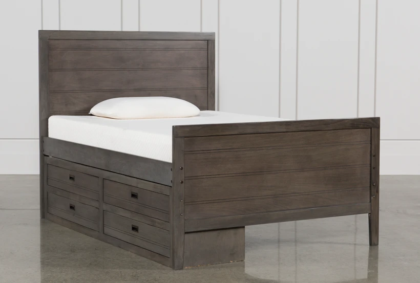 Owen Grey Full Wood Panel Bed With Single 4-Drawer Storage Unit - 360