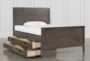 Owen Grey Full Wood Panel Bed With Single 4-Drawer Storage Unit - Side