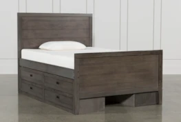 Owen Grey Full Panel Bed With Double 4-Drawer Storage Unit