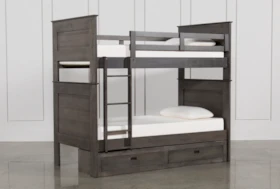 Owen Grey Twin Over Twin Bunk Bed With 2-Drawer Storage Unit