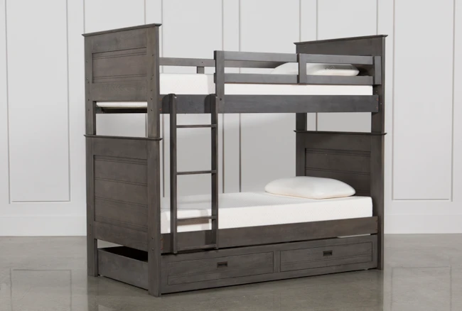 Owen Grey Twin Over Twin Bunk Bed With Storage Trundle - 360