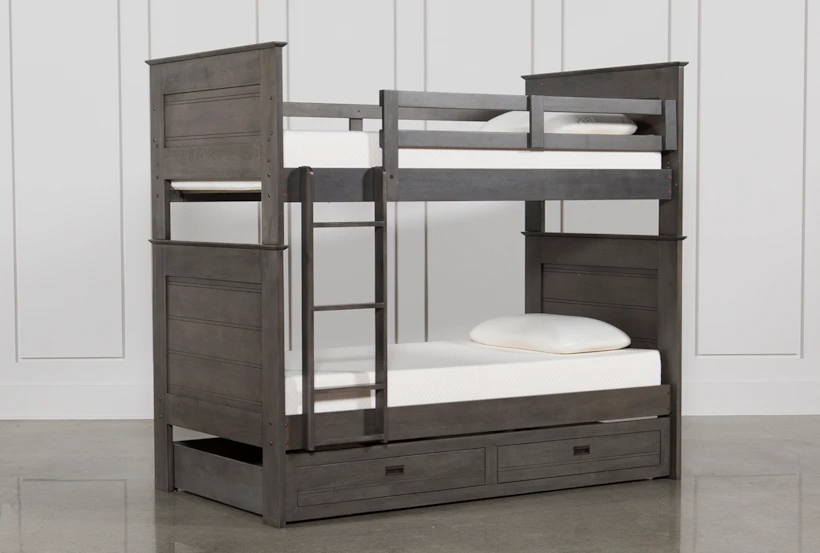 Owen Grey Twin Over Twin Wood Bunk Bed With Storage Trundle - 360