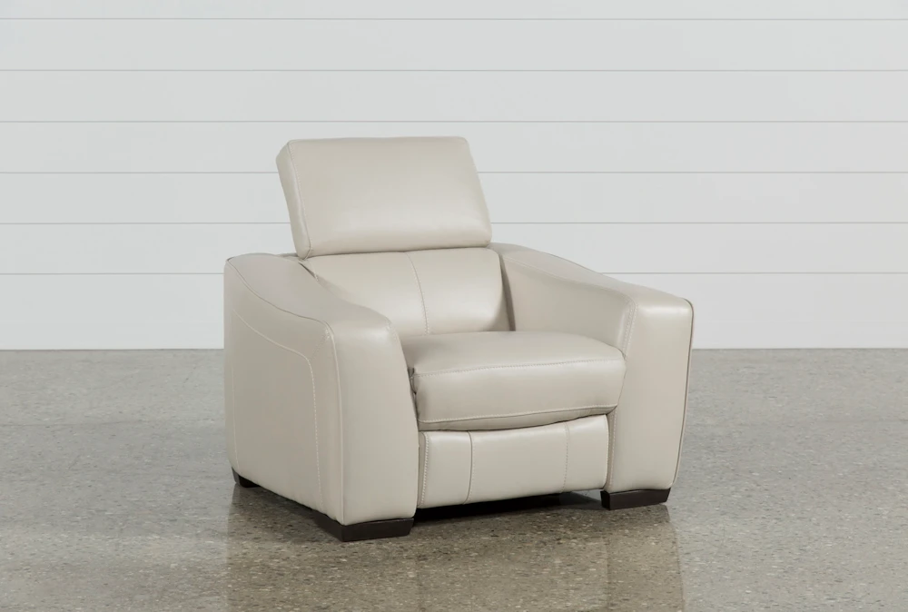 Kristen Silver Grey Leather Power Recliner with Adjustable Headrest & USB