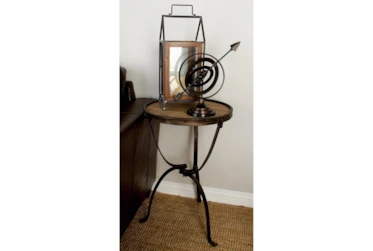 18 Inch Round Metal & Wood Pedestal Accent Table