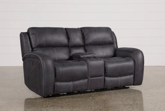 Deegan Charcoal 77" Power Reclining Loveseat With Console - 360