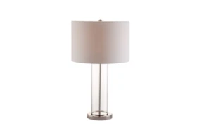 28 Inch Clear Glass Cylinder + Chrome Table Lamp