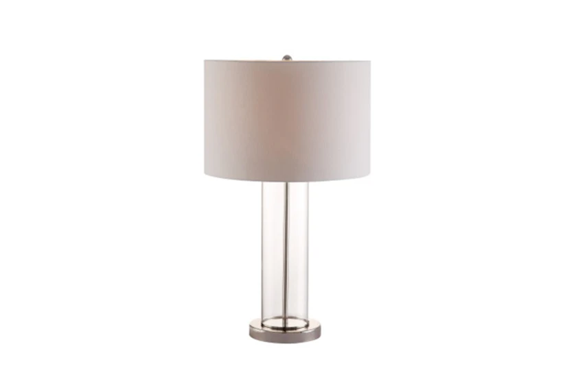 28 Inch Clear Glass Cylinder + Chrome Table Lamp - 360