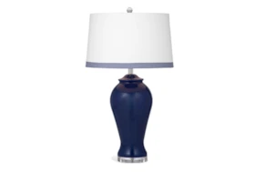 30 Inch Navy Blue Glass Temple Vase Table Lamp