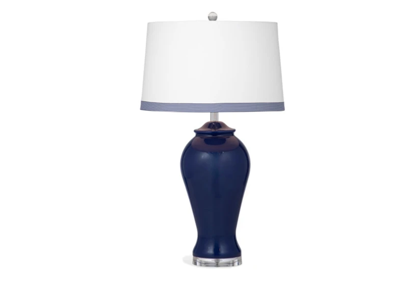 30 Inch Navy Blue Glass Temple Vase Table Lamp - 360