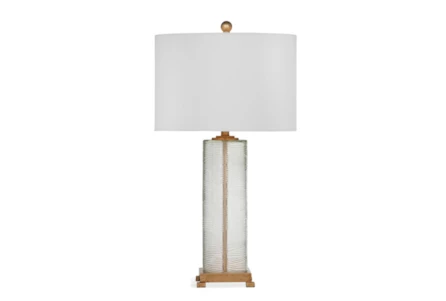 28 Inch Clear Glass + Gold Leaf Cylinder Table Lamp
