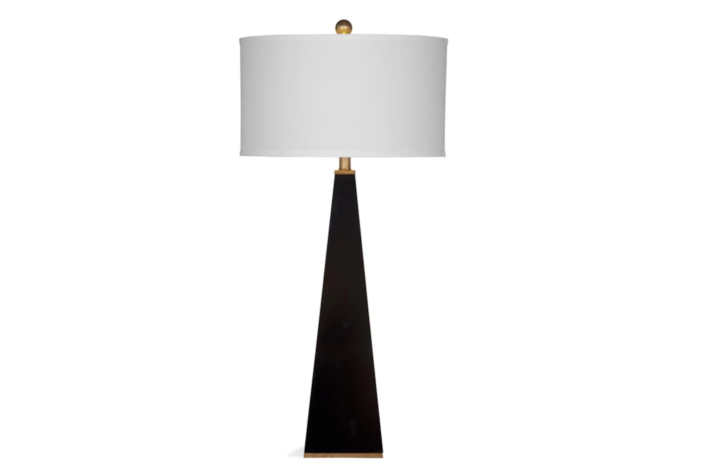36 Inch Glossy Black + Brass Tapered Cylinder Table Lamp