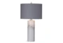 27 Inch White Marble Column Table Lamp With Gray Shade - Signature
