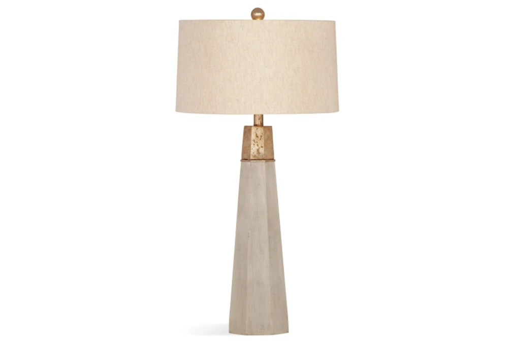 34 Inch Cement + Gold Accent Tapered Column Table Lamp