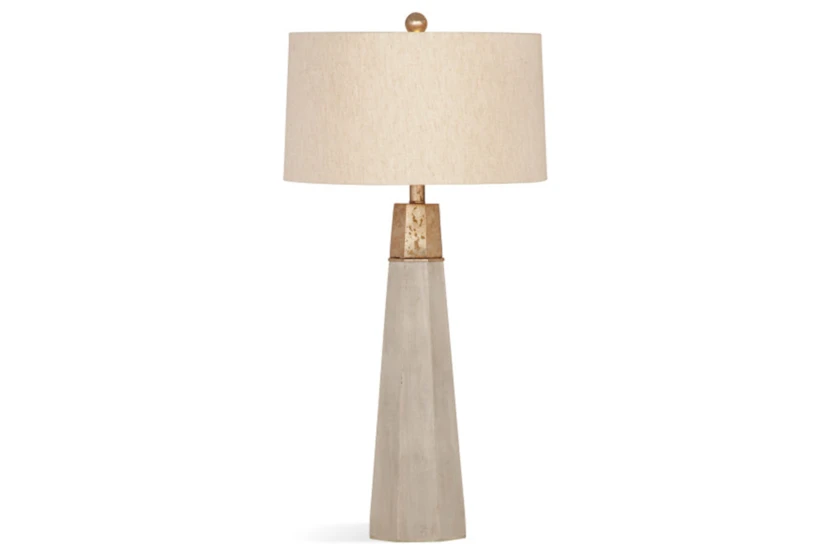 34 Inch Cement + Gold Accent Tapered Column Table Lamp - 360