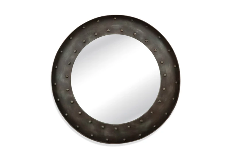 41X41 Antiqued Metal Industrial Bold Frame Round Wall Mirror  - 360