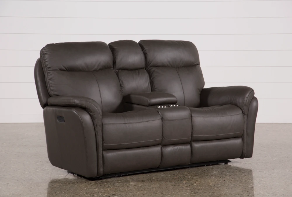 Bowie Leather 75" Power Reclining Loveseat with Storage Console, Power Headrest & USB
