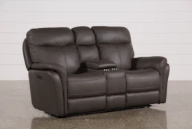 Bowie Leather 75" Power Reclining Loveseat With Console & Power Headrest