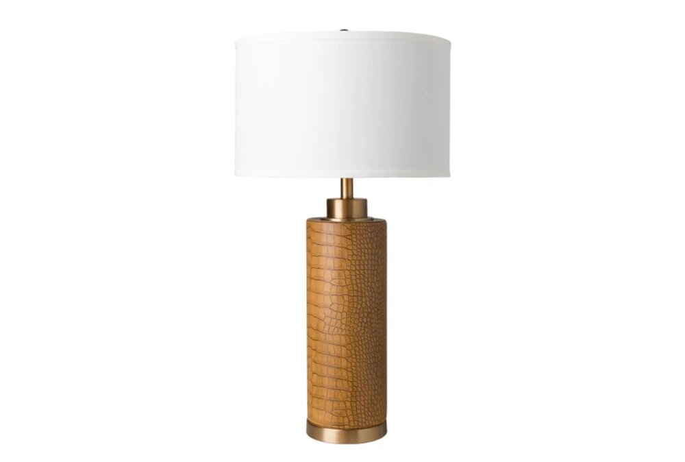 31 Inch Camel + Antique Brass Faux Croc Leather Table Lamp
