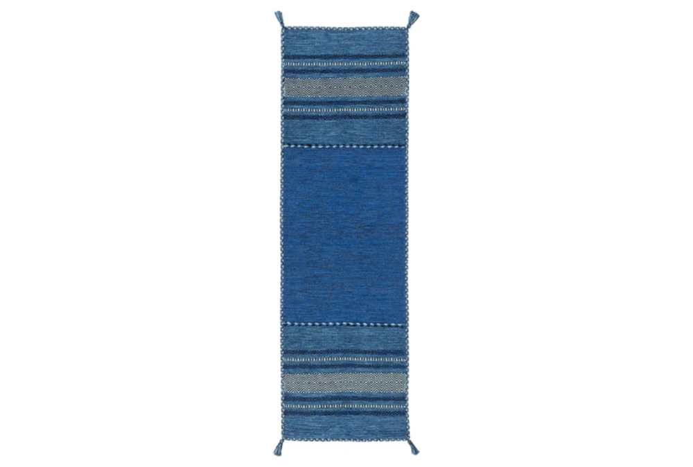 2'5"x8' Rug-Tassel Cotton Flatweave Blue