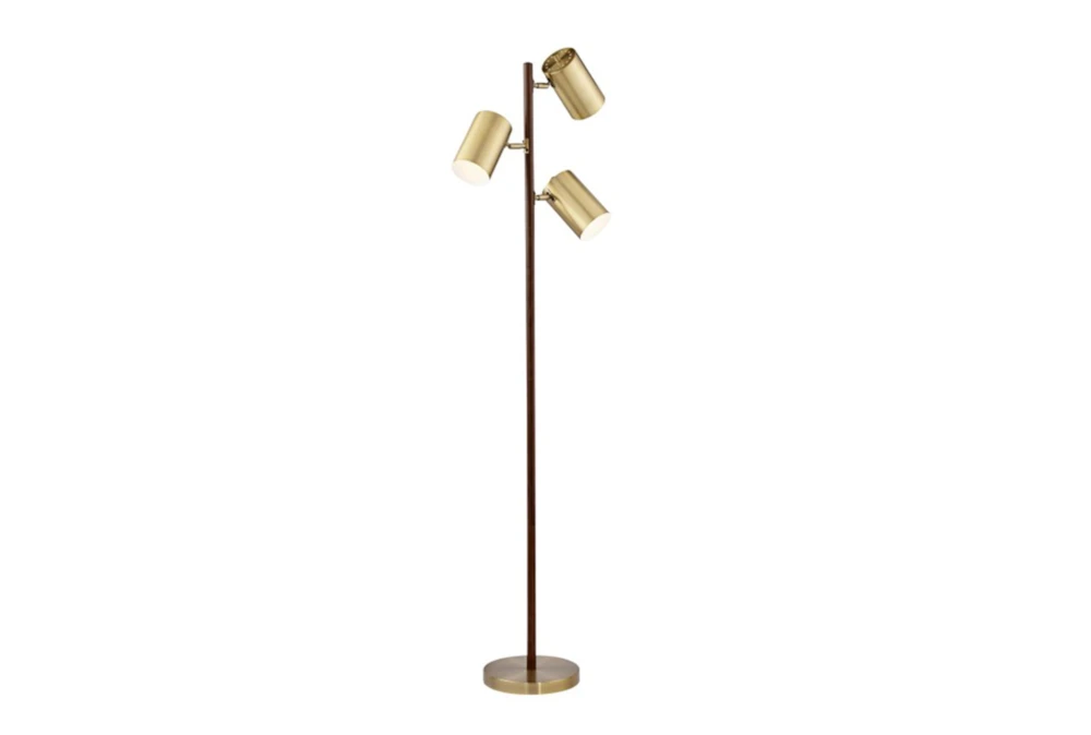 Floor Lamp-Walnut & Brass 3-Light Spotlight