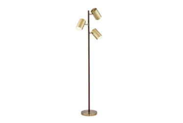 Floor Lamp-Walnut & Brass 3-Light Spotlight