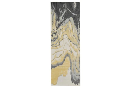 2'8"x7'8" Rug-Grey And Yellow Marbled Swirl