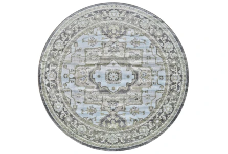 8' Round Rug-Spa And Green Global Traditional Pattern