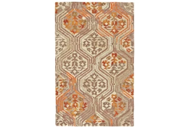 9'5"x13'5" Rug-Orange And Taupe Floral Geometric