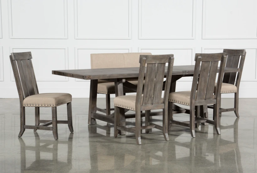 Jaxon Grey 6 Piece Rectangle Extension Dining Set With Bench & Wood Chairs - 360