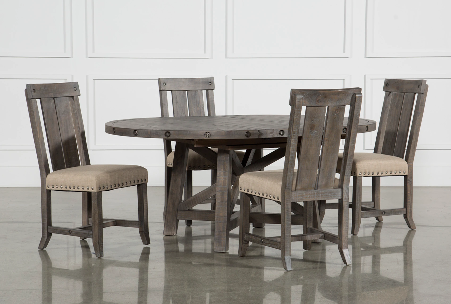 Jaxon Grey 5 Piece Round Extension Dining Set With Wood Chairs Living Spaces