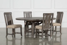 Jaxon Grey 5 Piece Round Extension Dining Set With Wood Chairs