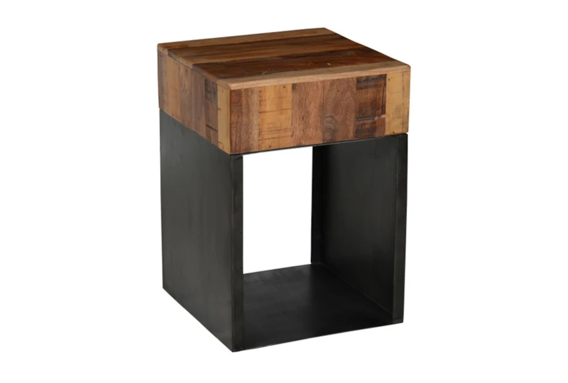 18 Inch Reclaimed Elm & Iron End Table - 360