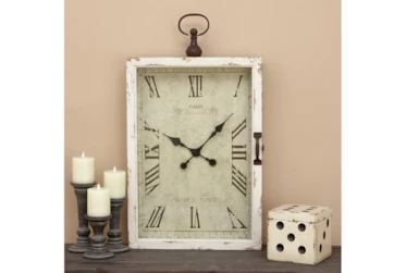 34 Inch White Rustic Wood Metal Wall Clock