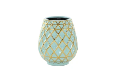 8 Inch Turq & Gold Vase