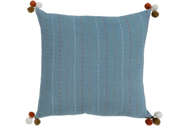 Accent Pillow-Blue & Orange Pom Poms 22X22