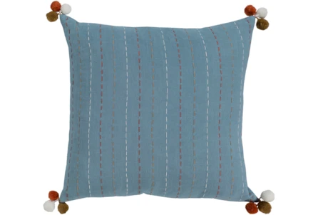 Accent Pillow-Blue & Orange Pom Poms 22X22 - Main