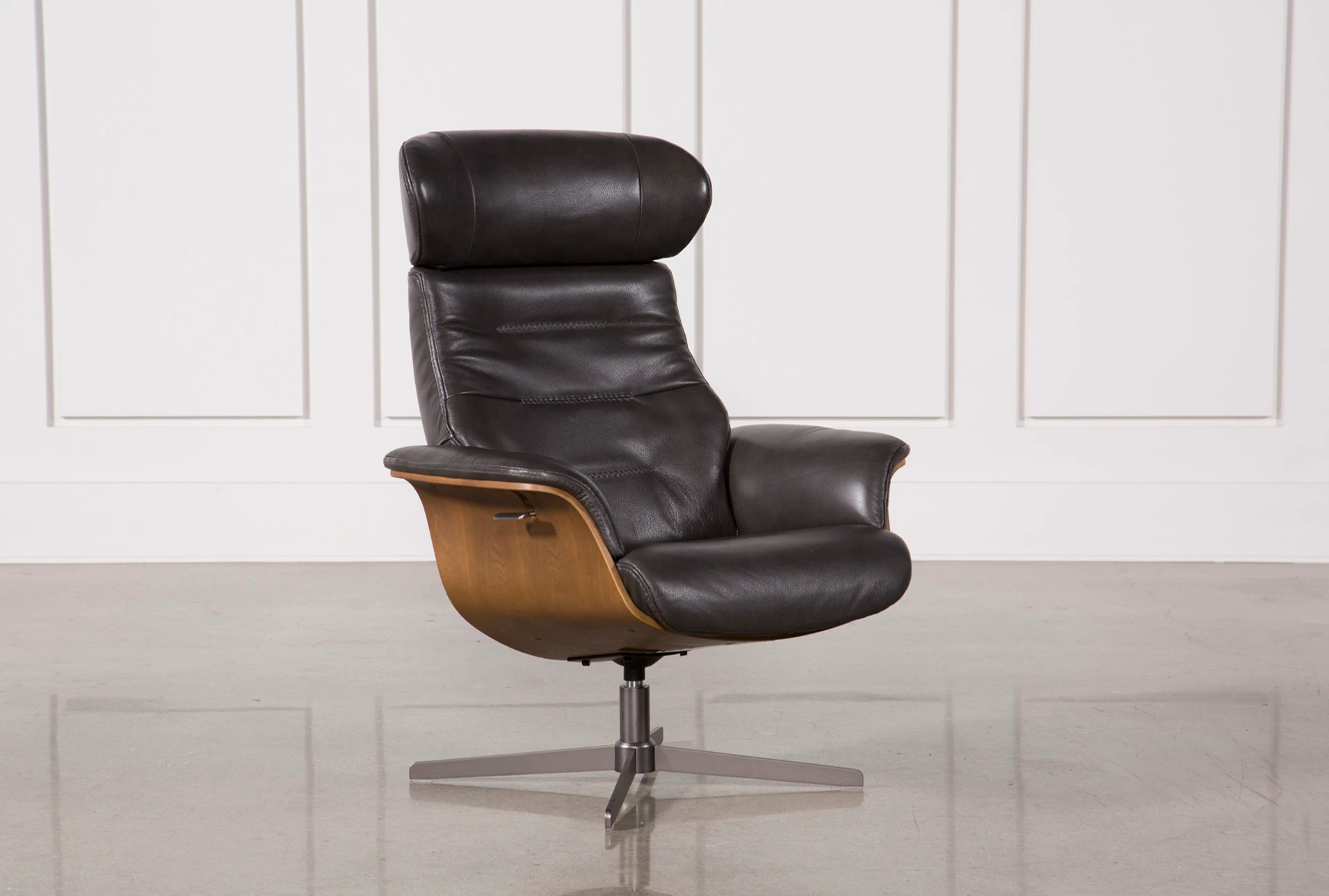 Amala Dark Grey Leather Reclining Swivel Chair With Adjustable