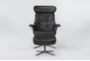 Amala Dark Grey Leather Reclining Swivel Chair With Adjustable Headrest And Ottoman - Detail