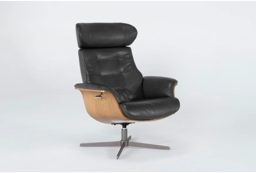 Amala Dark Grey Leather Reclining Swivel Arm Chair with Adjustable Headrest - 360