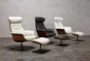Amala Dark Grey Leather Reclining Swivel Chair With Adjustable Headrest And Ottoman - Room
