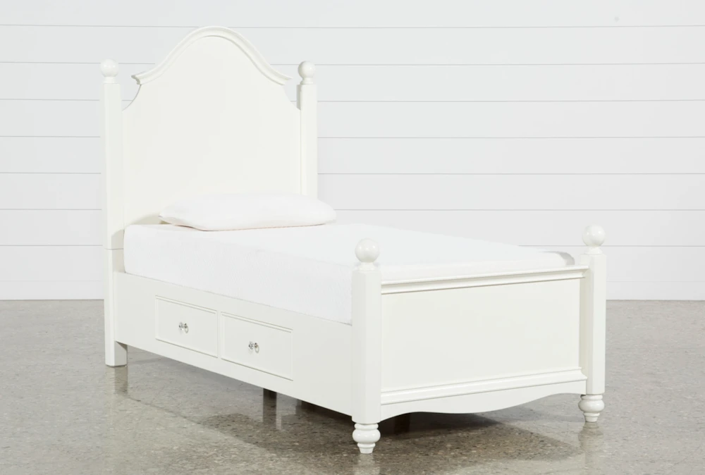 Madison White Twin Wood Poster Bed With 2 Side Storage